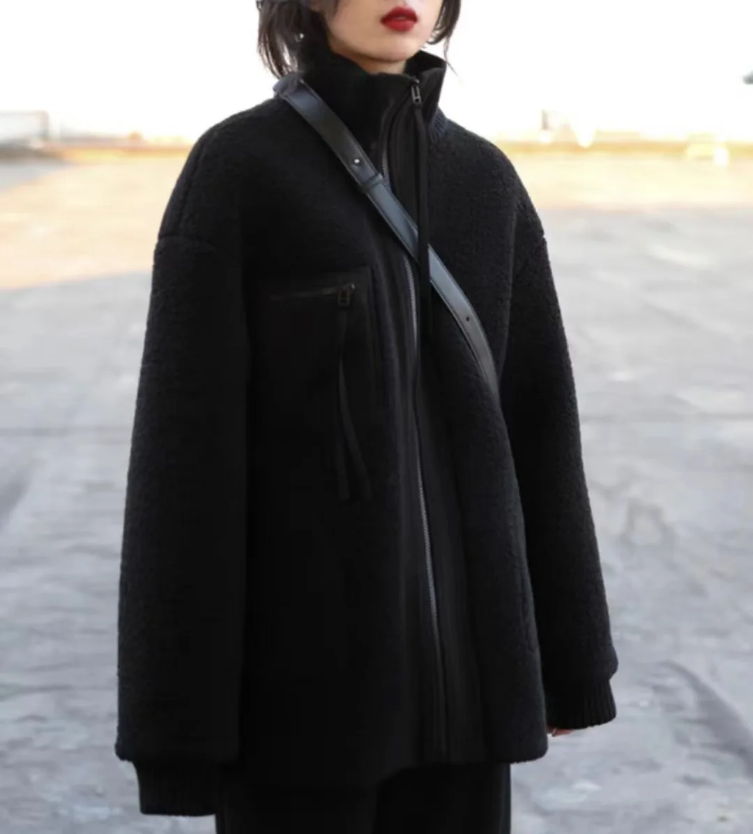 

Autumn and Winter Loose Standing Collar Lambswool Jacket Cotton Coat Particle Fleece Anti-Wind Warm Biker Clothes Female