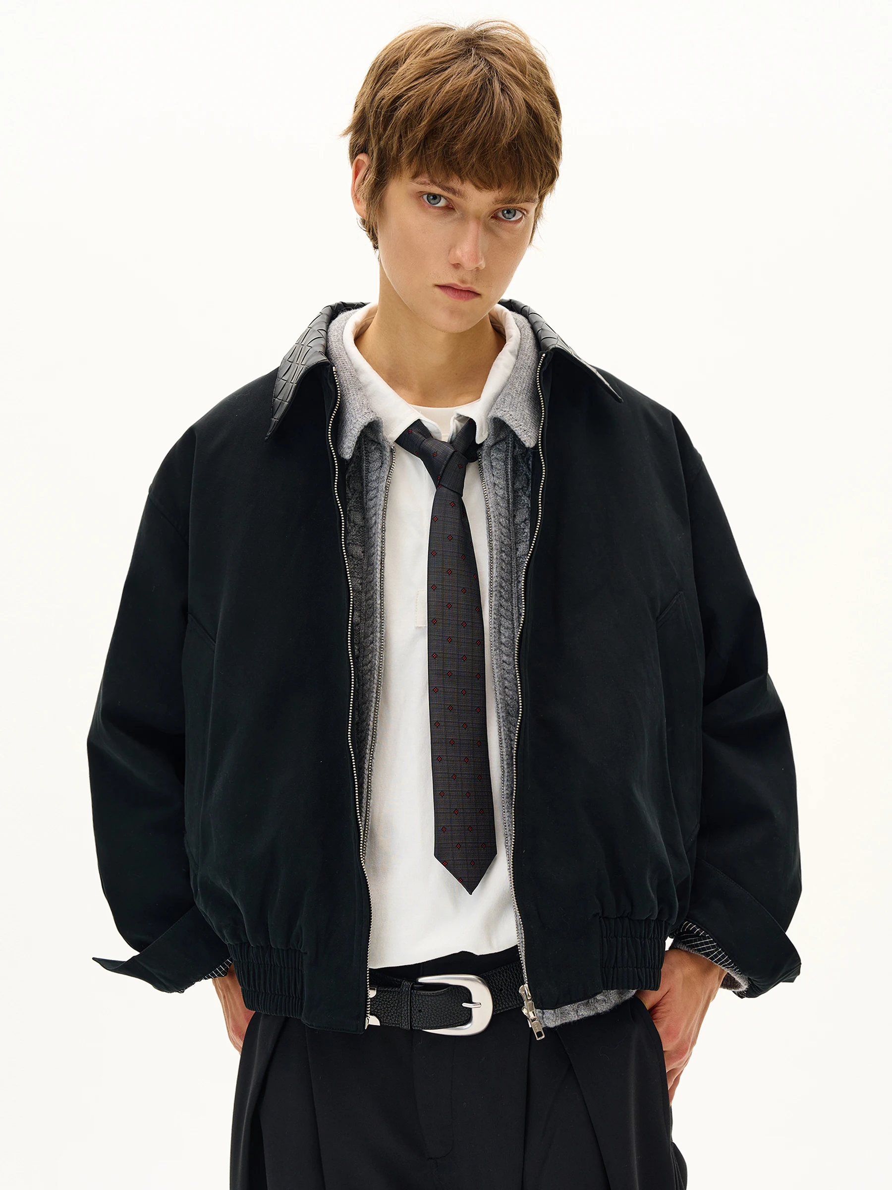 MADWITCH Barn Wind Rhombus Leather Collar Jaet ort Casual Sle Men's Loose Fit Design Cotton 00% American Sle