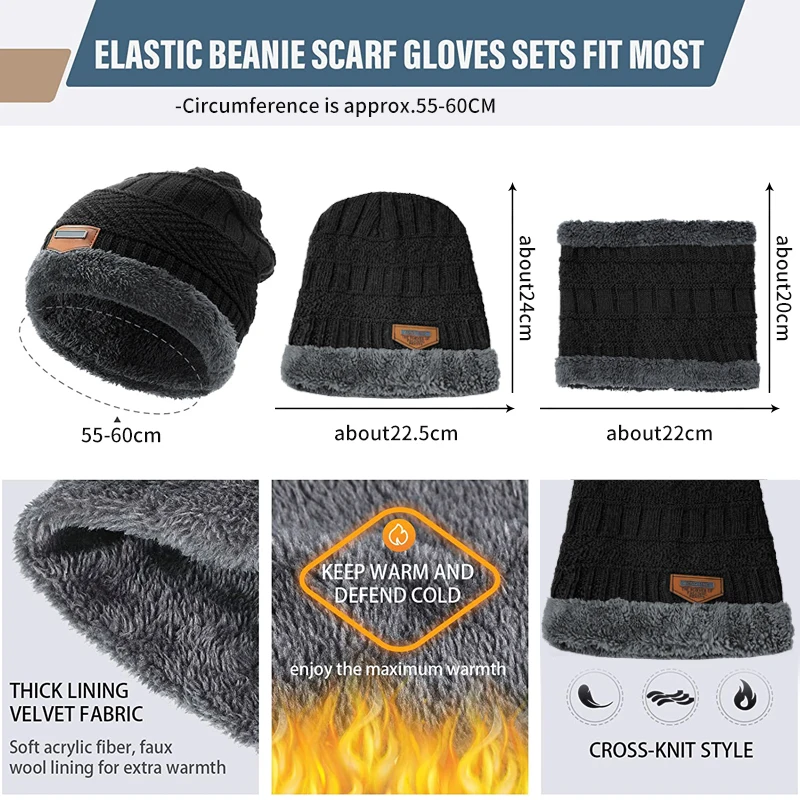 Winter Beanie Hat for Men Knitted Hat Winter Cap Beanie Women Thick Wool Neck Scarf Cap Balaclava Mask Bonnet Hats 3