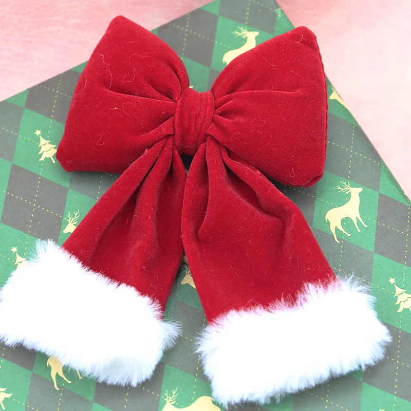 (1 Piece/bag) 15cm Christmas Bow Plush Fabric Ribbon Bows Gift Box Decoration Festival Decorations DIY Pendant