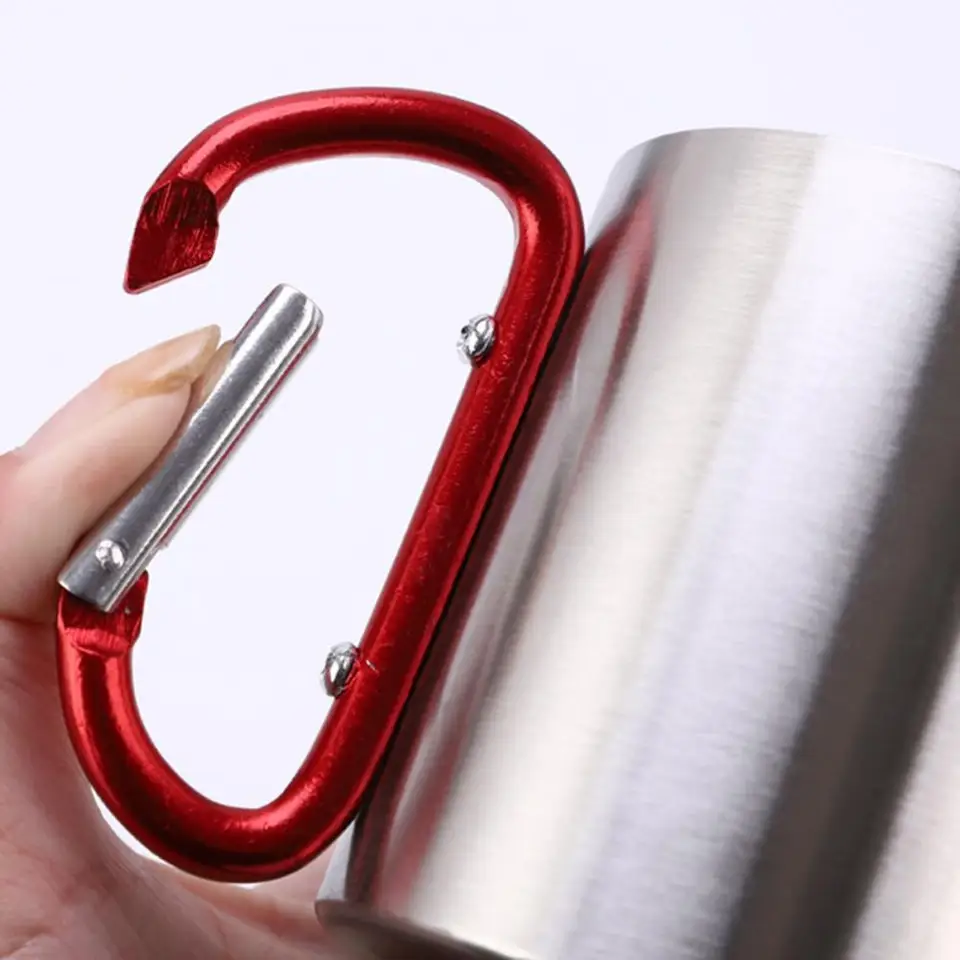 Mugs Et Tasses à Café Tasse Camping Outdoor Saxx 250ml - Acier Inoxydable Double Paroi - Poignée Mousqueton - Argenté Tasse Double Paroi Outdoor