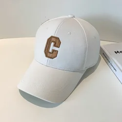Men's C Letter Embroidered Snapback Baseball Cap - Kpop Fashion Sun Hat - Adjustable (Y406-A  white)