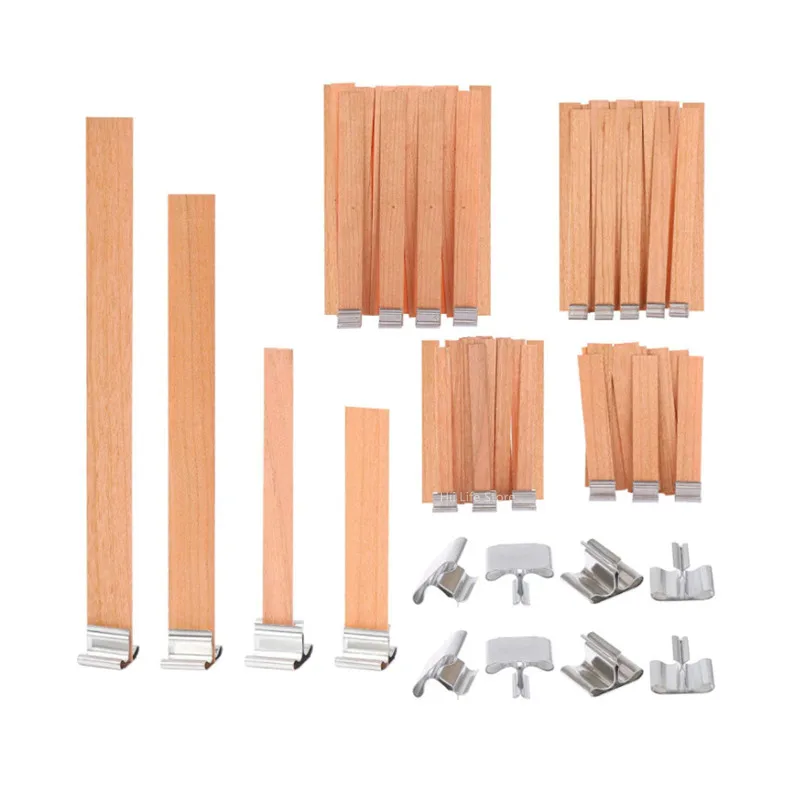 100PC Wood Candle Wicks with Iron Stand Candle Cores Environmental-Friendly Wick DIY Making Supplies Soy Parffin Wax Wick