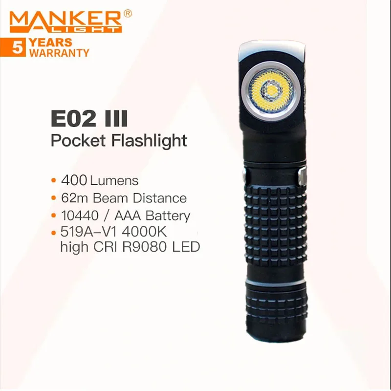 Mankerlight E02 III 400 Lumens AAA/10440 Flashlight Pocket EDC Keychain Angle Flashlight With Magnetic Tail & Clip 4000K High CRI R9080 LED (Black-with Headband - View #7