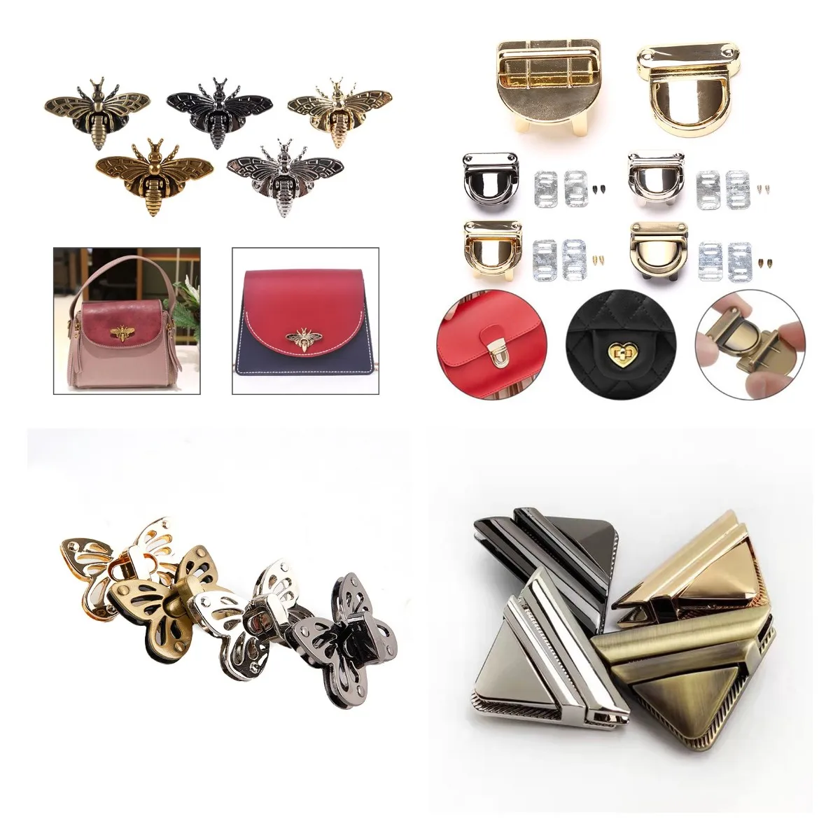 Metal Bee Shape Turn Lock Retro Fashion Bag Clasp Hardware for Leather Craft Bag Handbag Purse DIY Accessories white steel metal clasp turn locks for diy bag handbag shoulder purse pearl buckle leather craft side clips hardware accessories