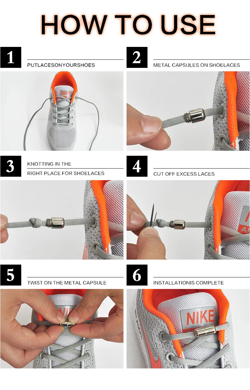 1 Pair Elastic Shoe Laces Semicircle No Tie Shoelaces for Kids and Adult Sneakers Shoelace Quick Lazy Metal Lock Laces Shoe Rope