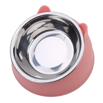 1pc Cat Bowl Lovely Creative Inclined Kitten Puppy Food Feeding Bowls Stainless Steel Cats Drinking Feeder Pet Dogs Cats Feeders 6