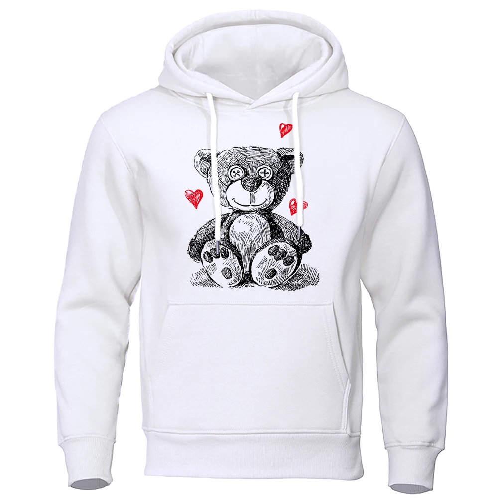 

Love Teddy Bear Cartoons Printed Sweatshirt Mens Hip Hop Warm Hoodie Fashion Loose Sportswears Oversize Fleece Pullover Hoody