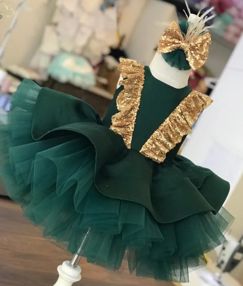 

Puffy Baby Girl Dresses 2023 New Handmade Kids Birthday Dress Tulle Sequins Princess New Year Christmas Gown Big Bow