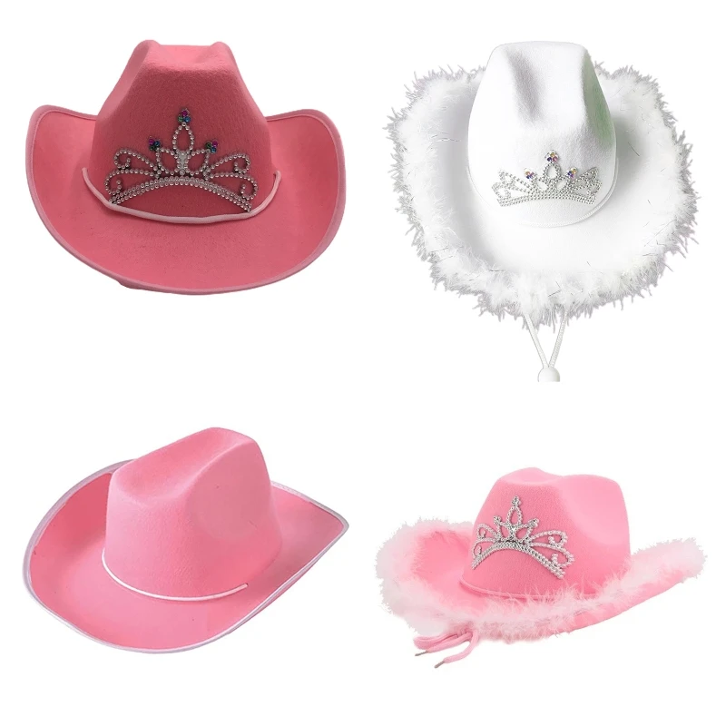 Cowboy Hats Cowboy Hat Pink Feather Performance Hat Cowboy Cosplay Party Props