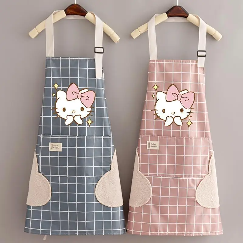 

Kawaii Hello Kitty Apron Sleeve Set Waterproof Oilproof Clothes Anime Cartoon Print Fashion Kitchen Household Item Tool Mom Gift