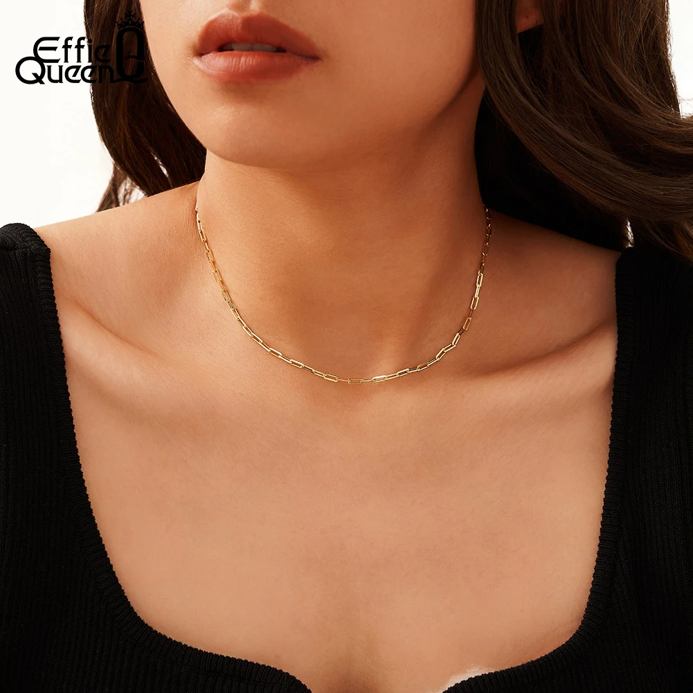 Effie Queen 925 Sterling Silver Chopin, Paperclip, Bamboo Link Chain Choker For Men Unisex Design Collares Basic Necklace SC82 2