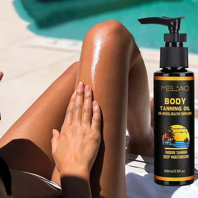 שמן טנינג MELAO Tanned Intensifier מקבל שמן מהיר יותר, כהה יותר מאריזה עם שמנים לחותיים במיוחד לשמירה על העור מרטיב 1