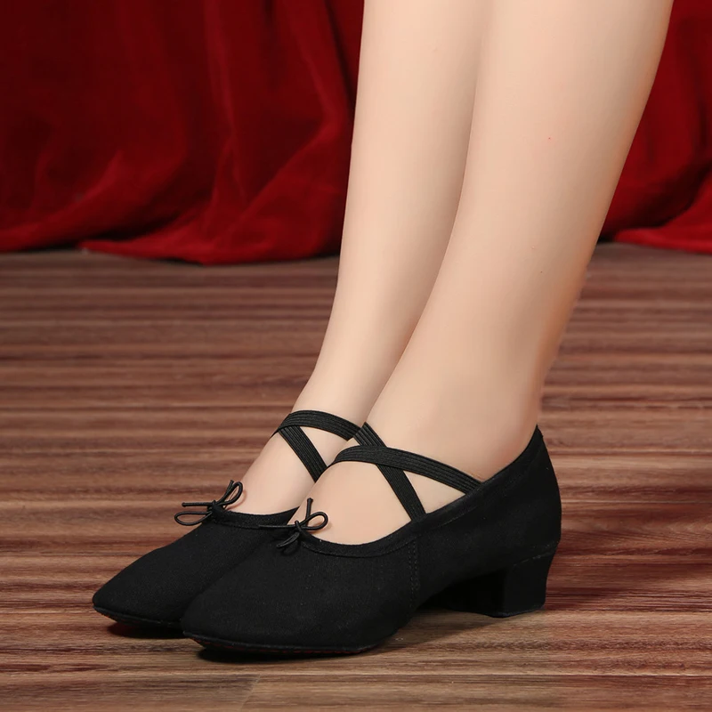 Women's indoor dance shoes with soft soles Teachers's Shoes Ballet Shoes With Heels Adult Black Oversized dance shoes Teacher T 3