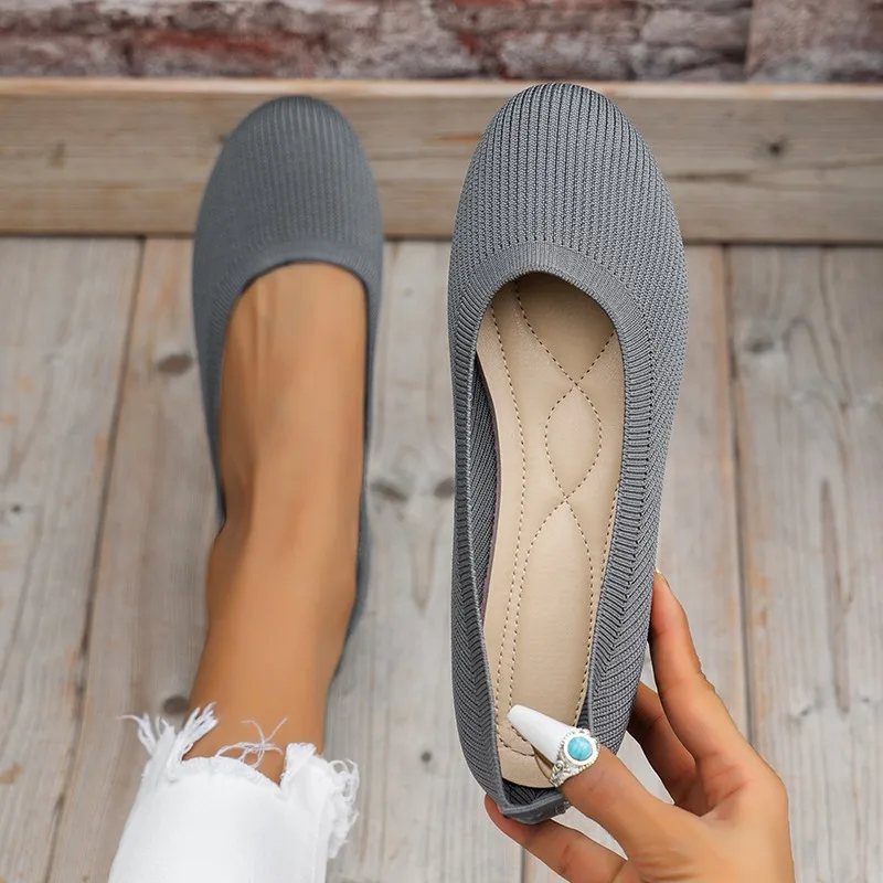 Spring Autumn Casual Shoes For Women Slip-on Pump Knit Single Flat Shoes Breathable Round Toe Ladies Cloth Loafers Large Sized 3