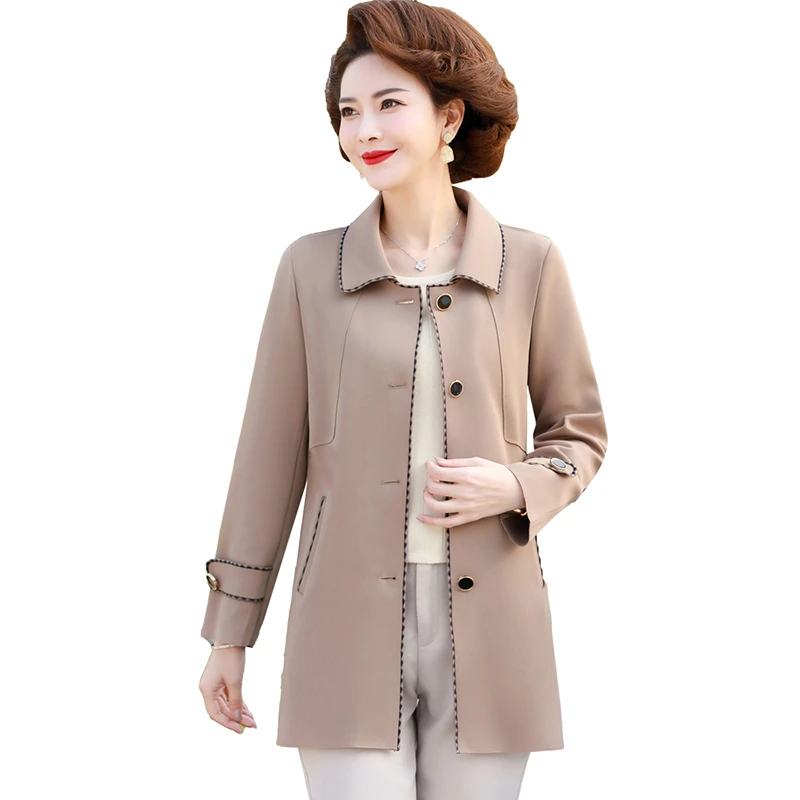 

High Quality Mother Trench Coats Spring Autumn Jackets 2022 New Fashion Women's Windbreaker Mid Length Lapel Single Breasted Top