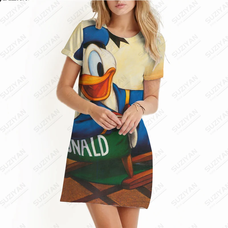 

New Hot Selling Fashion Women's A-line Dress Loose 3D Printed Women's Round Neck Short Sleeve Dress Disney Large Women's Dress