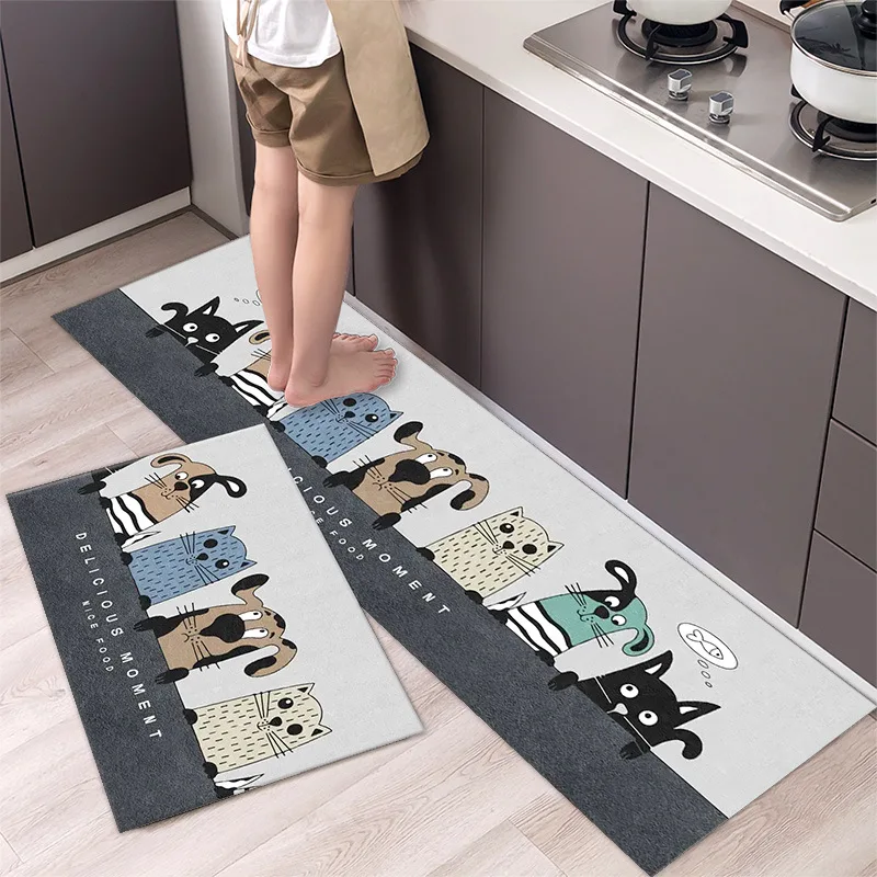 Alfombra de cocina antideslizante moderna para el hogar, alfombra suave de dibujos animados simple a la moda, alfombra de baño de tira larga, felpudo de entrada lavable y duradero