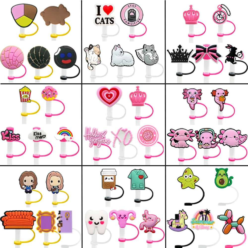 실리콘 밀짚 모자 8mm 텀블러 컵 액세서리, 5PCS 핑크 Splashproof 밀짚 커버 캡, 방진 밀짚 토퍼 소프트 마시는