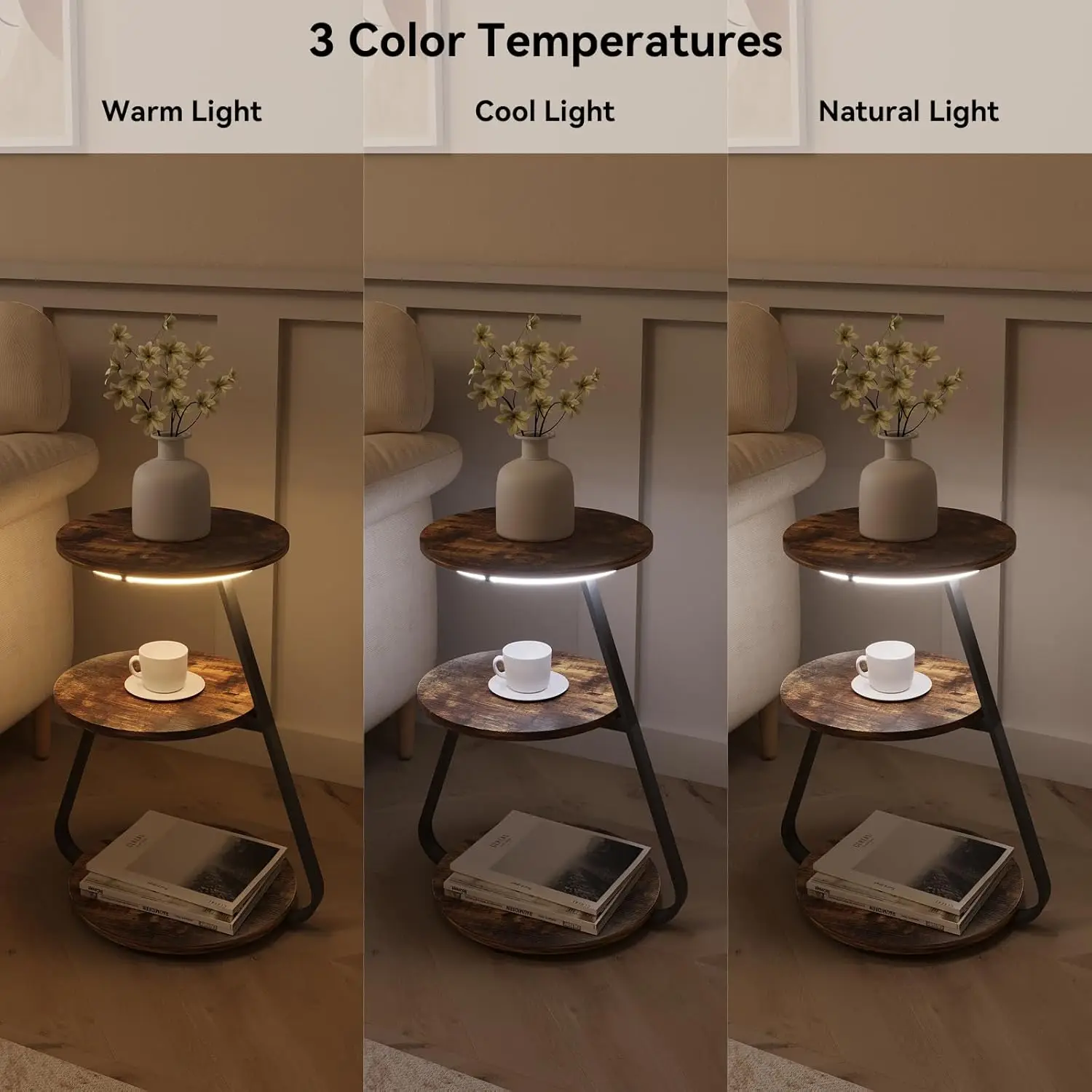 طاولة قهوة LED دائرية تخزين أرفف Daxiongxiong