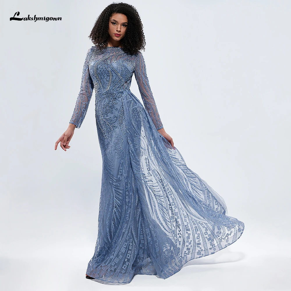 

Lakshmigown Muslim Dusty Blue Luxury Evening Dresses Gowns 2024 Lace Evening Gown For Women Party formal occasion dresses New