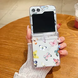 Elegant Floral Transparent Folding Phone Case - Hard Back Cover for Galaxy Z Flip 8 (A094)