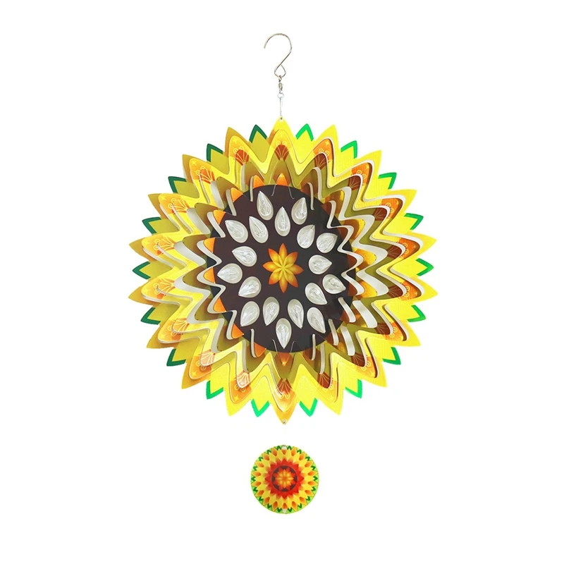 

3D Sunflower Wind Spinner Garden Decor 3D Metal Wind Chime For Hanging Patio Yard Decoration