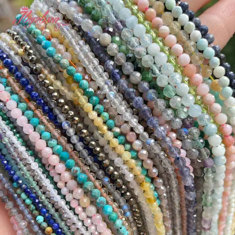 

2/3/4mm Round Faceted Small Tiny Natural Stone Seed Spacer Loose Bead for DIY Charm Bracelet Necklace Earring Jewelry Making 15"