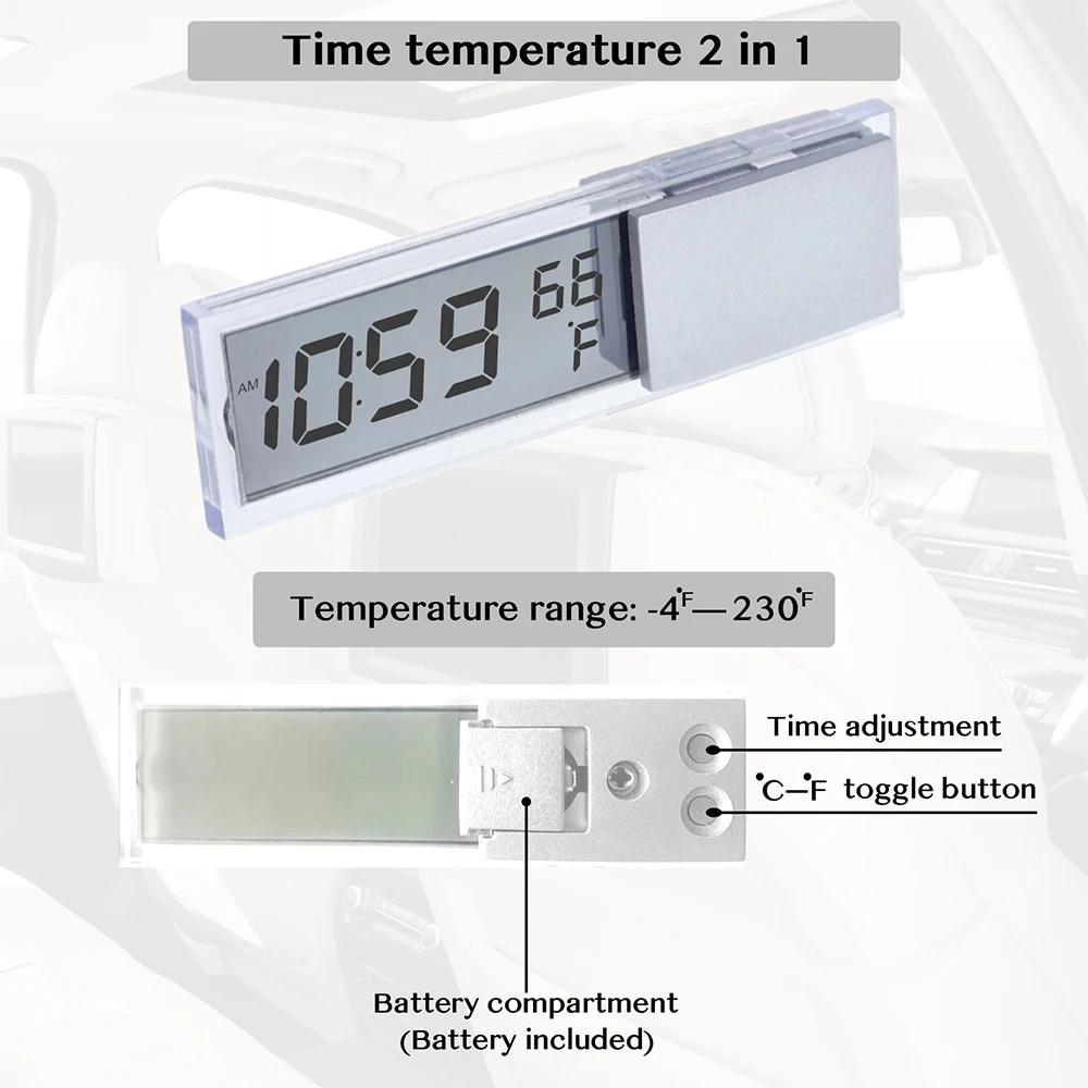 Description Picture 3 of itemMini Digital Car Thermometer Thermostat Timer Clock Temperature Instruments Sensor Wall Type Meter LCD Display Weather Station