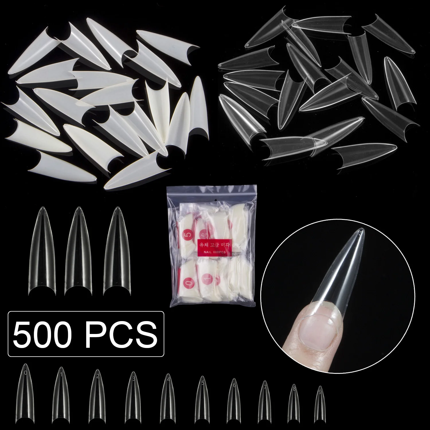 

Half Long Stiletto False Nail Tips 500 Pieces 10 Size Fake Nail Manicure Press on Nail Art Design Supplies Uñas Press On