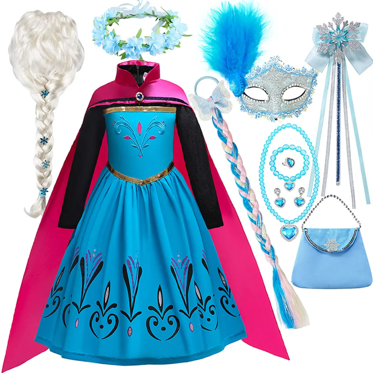 URAQT Costume Reine Des Neiges – Robe De Princesse Elsa Avec Cape, Diadème Et Baguette, Déguisement Fille 3-8 Ans (110-150 Cm)