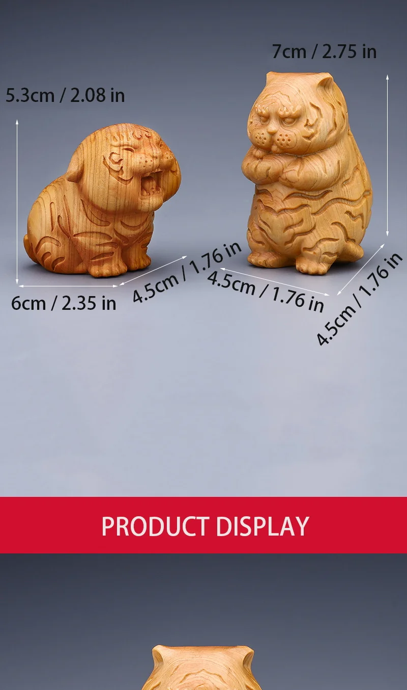台湾製 柿型の置物 Solid Wood Carving Cartoon Little Tiger Small Ornaments