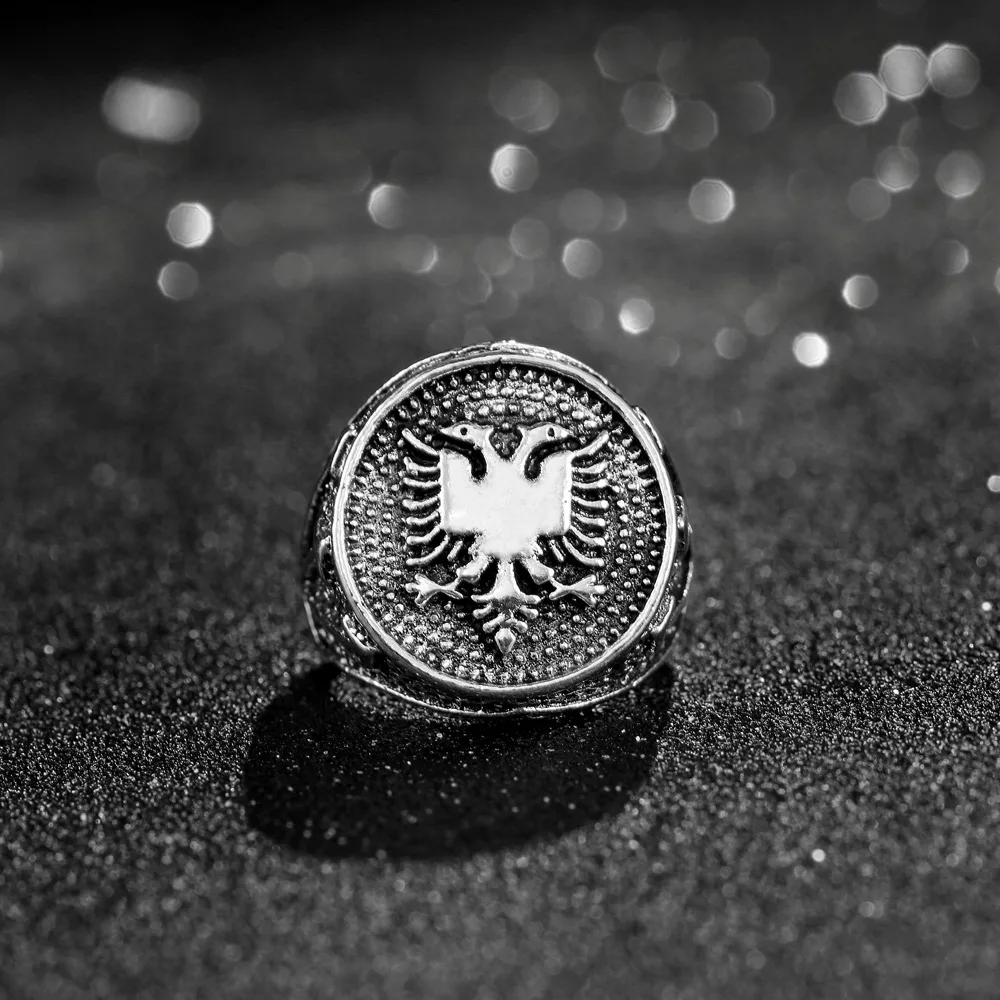 WANGAIYAO Albania Flag Logo Double Headed Eagle Ring Men's Antique  Vintage Ring 4
