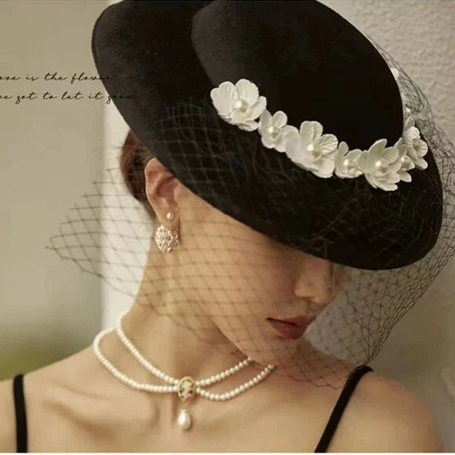 Fascinator Hats-Black Bride Hats Wedding fascinators for women
