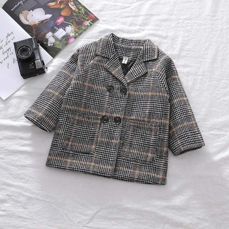 봄 소년 재킷 아동 소녀 모직 더블 브레스트 베이비 트렌치 코트 옷깃 가을 어린이 겉옷 겨울 양모 오버코트