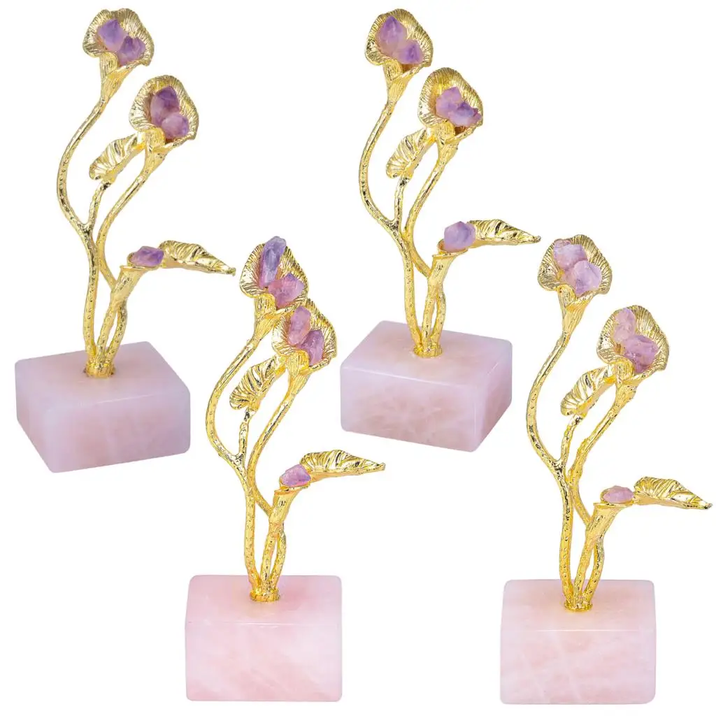 Healing Raw Amethyst Crystal Calla Lily With Natural Rose Quartz Base For Desktop Ornaments Home Decoration