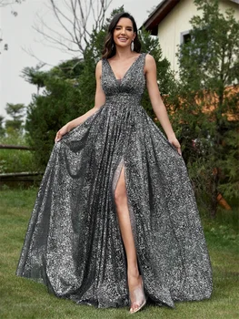 فستان سهرة فاخر برقبة على شكل حرف v ترتر للنساء طويل أنيق حورية البحر حفلة موسيقية حورية البحر 2025 فستان كوكتيل سبليت 6