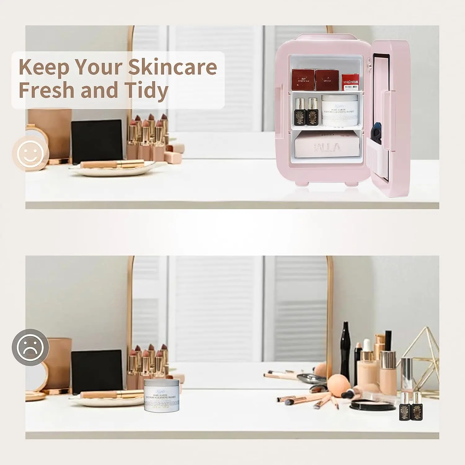 LED Mirror, 4Liter/6 Cans Cooler and Warmer for Makeup, Cosmetic, Beauty, Food, Portable