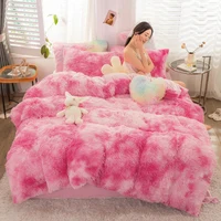Thickened mink four-piece set winter Warm plush duvet cover flat sheet pillowcases Colorful crystal velvet 4PCS sets queen king