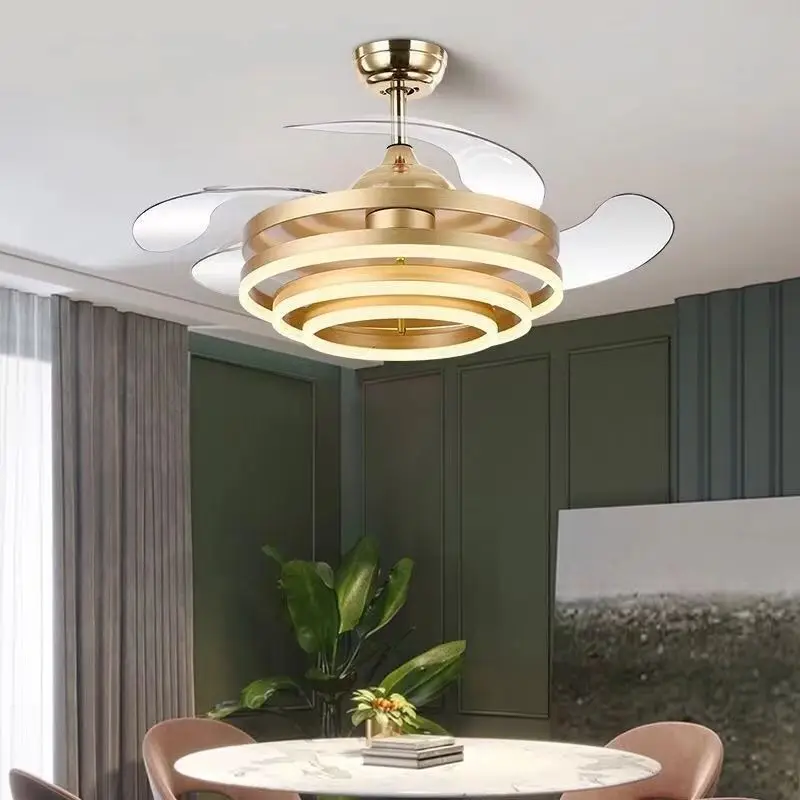 Nordic Invisible Ceiling Fan With Light Black Gold Strong Power Bedroom Living Room Reversible Fan Lamp Led Chandelier Lighting