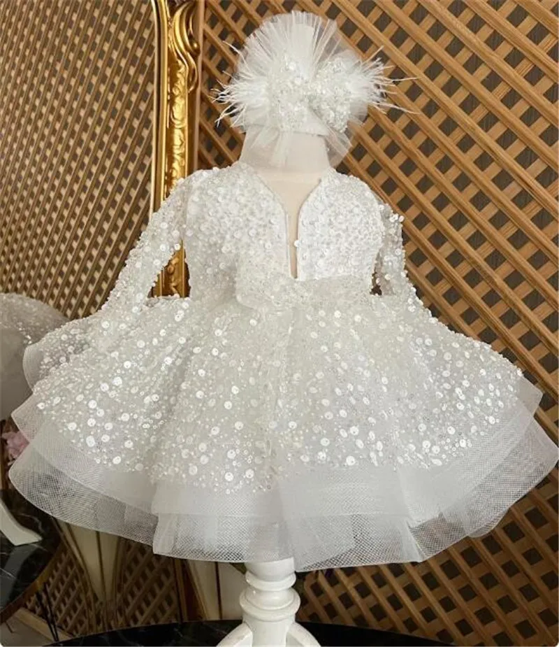 

Glitter Flower Girl Dress Princess Dress Puffy Tulle Sequined Girl Birthday Dresses Christmas Infant Dress Kid's Tutu Gown