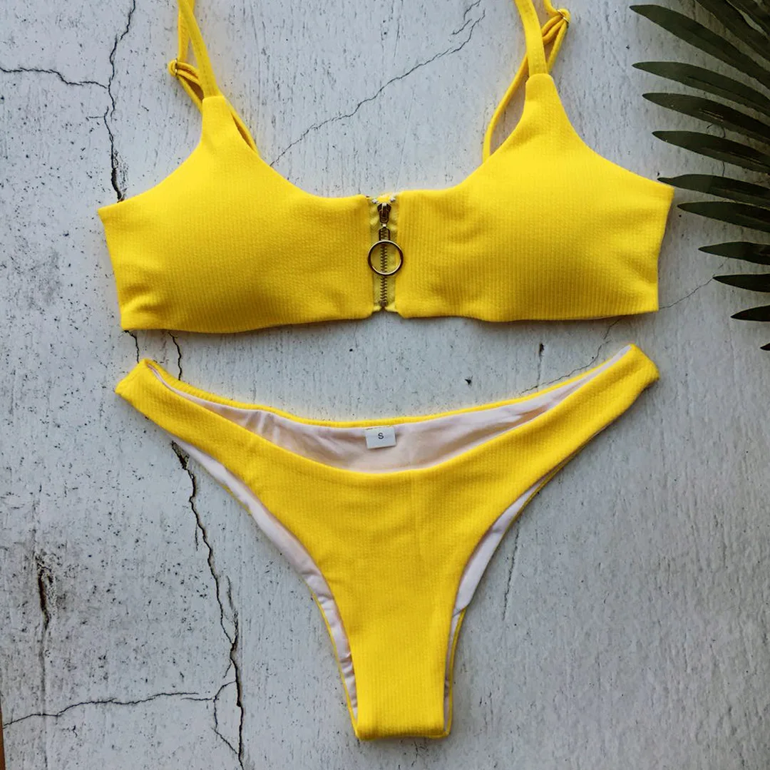 Bikini 2021 Sexy Yellow Zipper Swimwear Swimsuit Women Bikinis Set