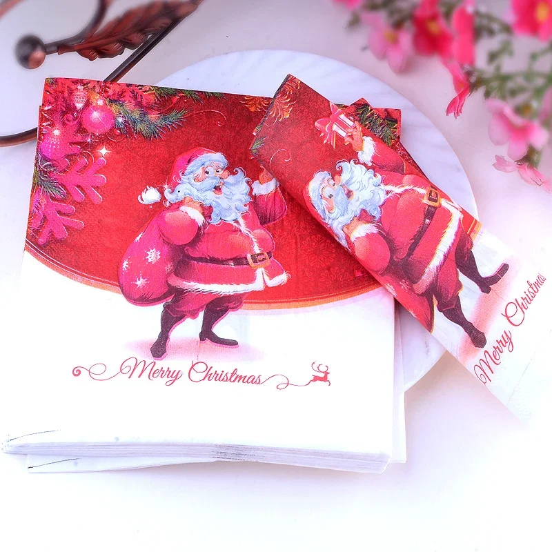 Paper Napkins Disposable Paper Placemats Tissue Paper Decoration Multi Christmas Printed Paper Napkins Colourful Napkins Christmas Candles Old Man Deer PARTY Decoration 20pcs/pac