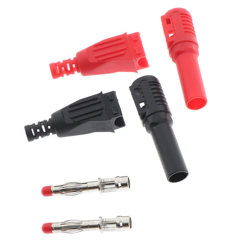 

2Pcs/pair Red and Black 4mm Male Right Angle Insulation Wire Solder Type DIY Banana Plug Connector Multimeter Test