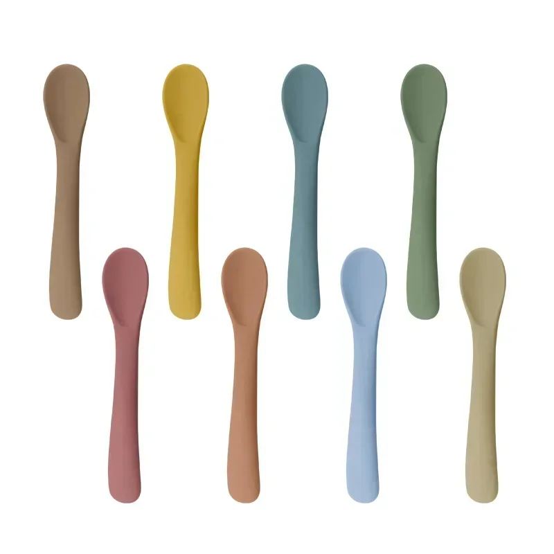 1pc Silicone Food Grade Baby Soft Headed Spoon Feeding Training Infant Children Safe Complementary Food Tableware Utensils silicone feeding spoon silicone cutlery set learning spoons baby cutlery