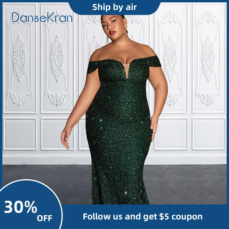 

Emerald Green Plus Size Prom Dresses 2023 for Women Off the Shoulder Sequin Velvet Mermaid Formal Evening Gown for Party