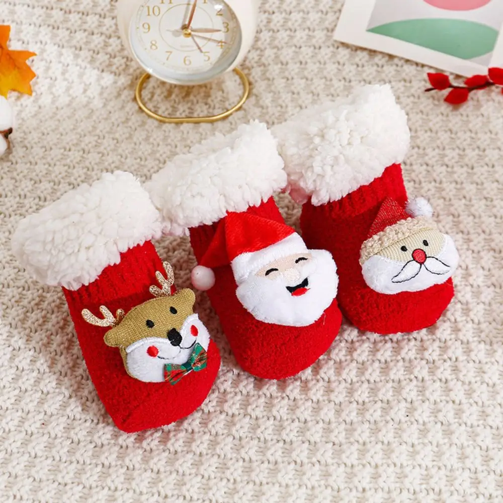 Lamb wool Christmas Baby Socks Soft Thicken Newborn Floor Sock Middle Tube Santa Claus New Year Toddler Socks Autumn
