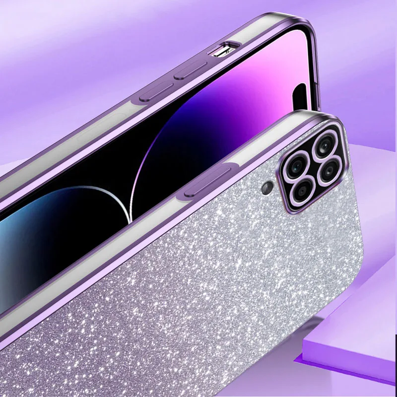 Gradient Glitter Plating Clear Soft Phone Case
