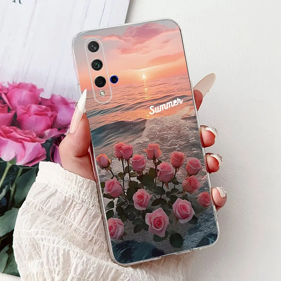 Cute Cat & Floral Design Phone Case for Huawei Honor 20/Nova 5T