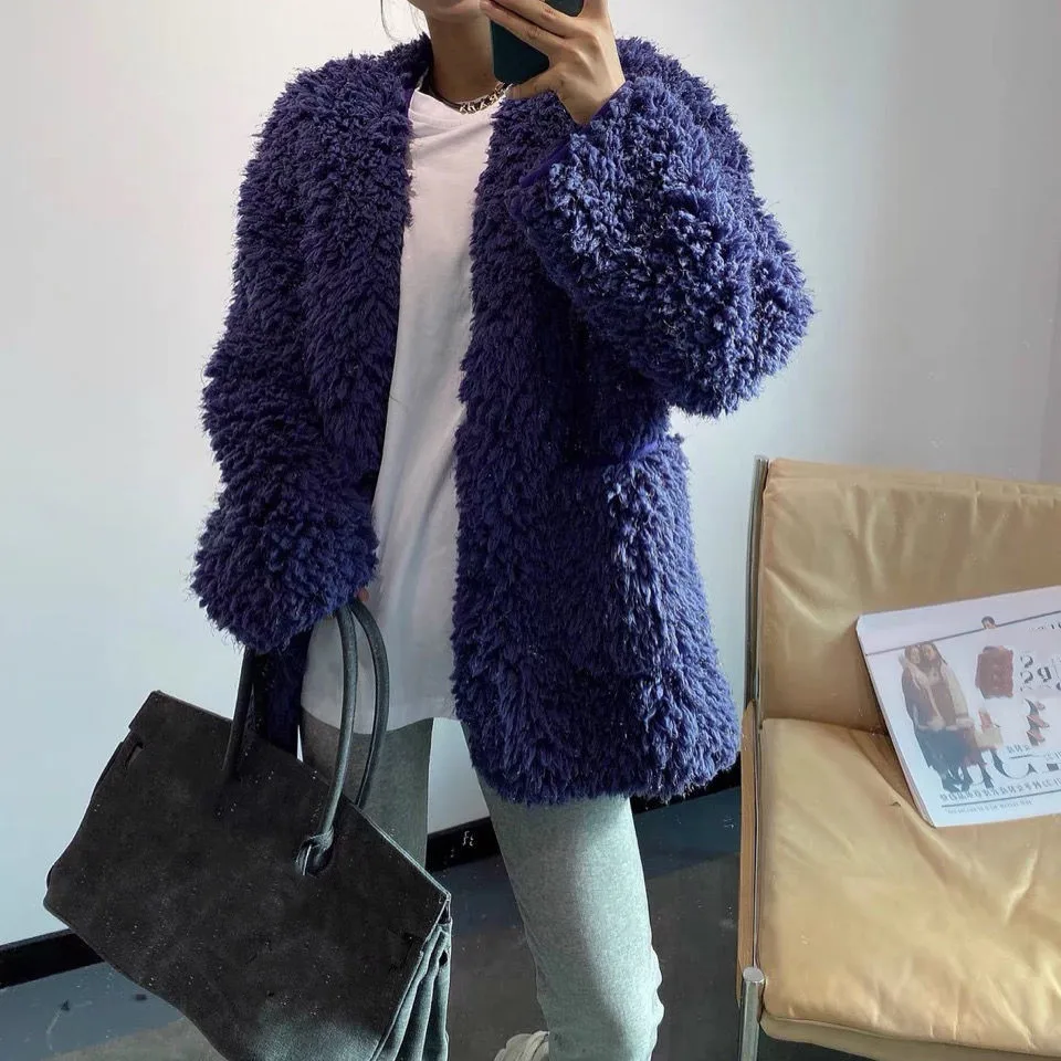 

Winter Women Faux Fur Coat Female Thick Warm Fake Fleece Jacket Fashion V-neck Solid Jacket Casual Overcoat